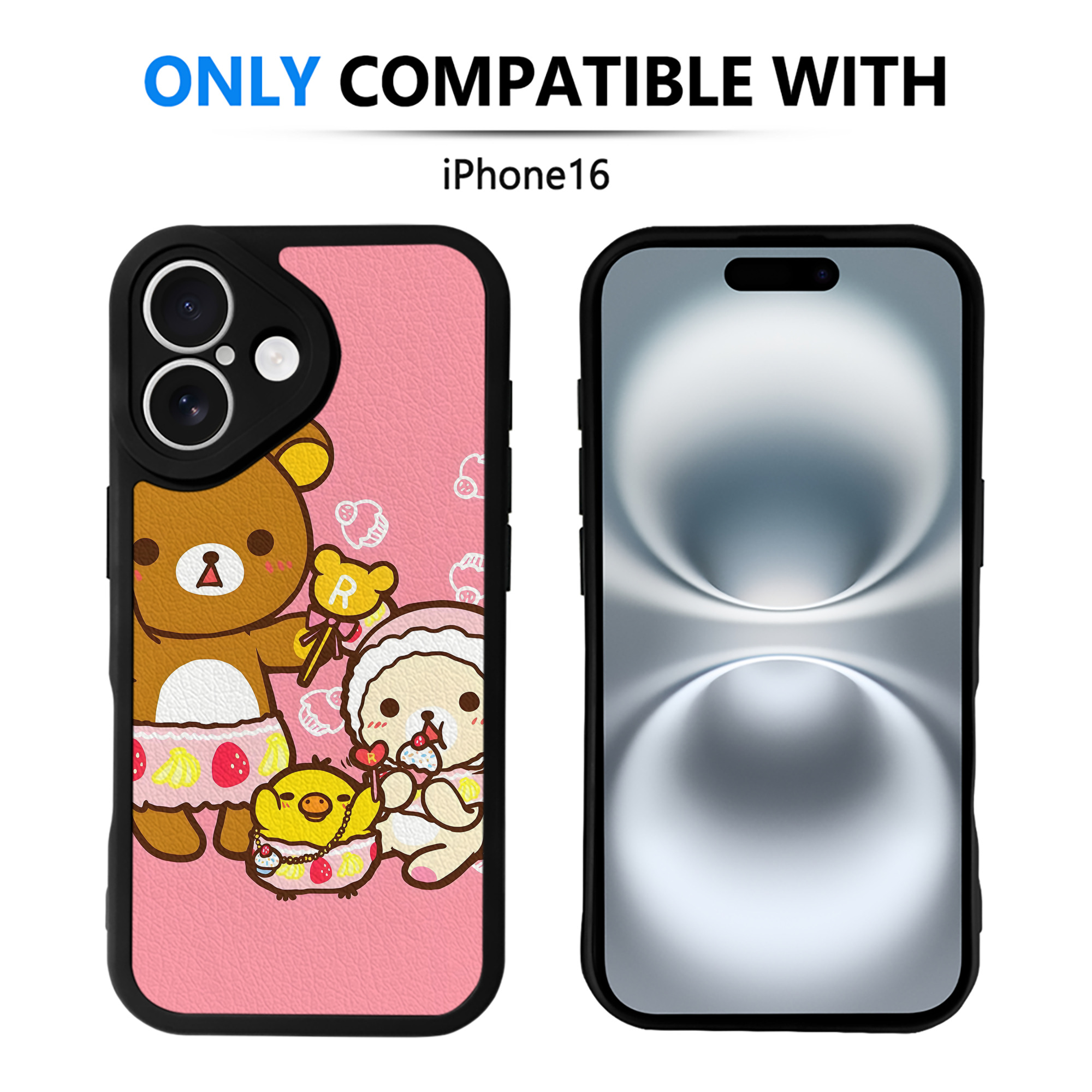 （画像用） リラックマ リラックマ キイロイトリ Rilakkuma Korilakkuma Kiiroitori 【iPhone 16シリーズ対応】シリコンスマホケース（レザー調） 材質：シリコン